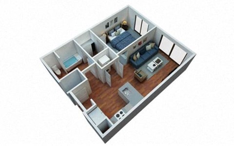 Floor plan for 1 bed, 1 bath, 594 sqft